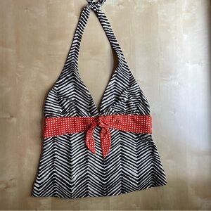 La Blanca Brown and Cream Halter Top with coral Accents